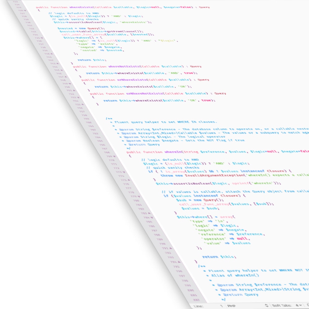 A stylised screenshot of very well written php code